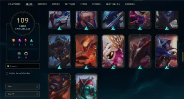 Conta bronze 1 com 109 skins e 135 champs