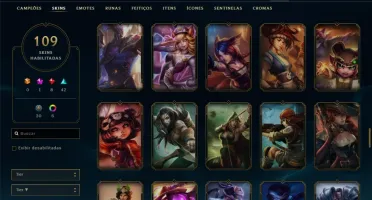 Conta bronze 1 com 109 skins e 135 champs