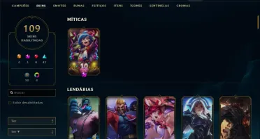 Conta bronze 1 com 109 skins e 135 champs