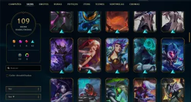 Conta bronze 1 com 109 skins e 135 champs