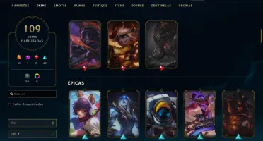 Conta bronze 1 com 109 skins e 135 champs