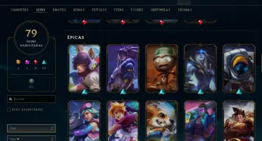 Conta Nível 186, Prata 1, 123 Campeões e 79 Skins
