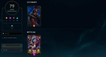 Conta Nível 186, Prata 1, 123 Campeões e 79 Skins