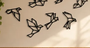 Kit 7 Pássaros Geométricos em MDF Preto