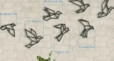 Kit 7 Pássaros Geométricos em MDF Preto