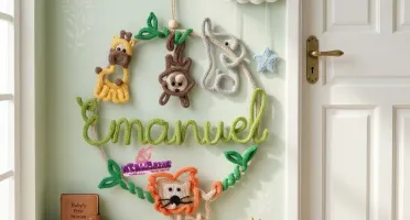 Porta Maternidade Safari personalizado em Tricotin