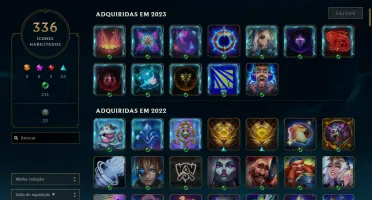 Conta Desde 2015 com 250 skins, 3 Ultimates e 7 vitoriosas