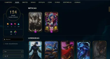 Conta de lol, com 124 skins e com 2k de rp