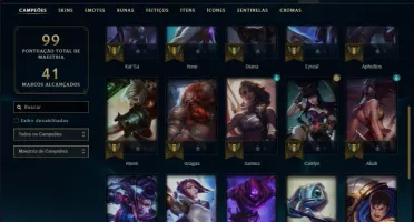 Conta bronze 1 afundada com 38 skins e 33 champs