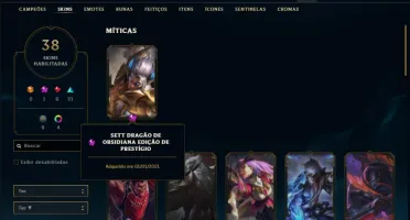 Conta bronze 1 afundada com 38 skins e 33 champs