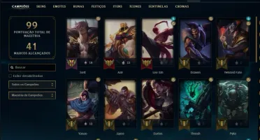 Conta bronze 1 afundada com 38 skins e 33 champs
