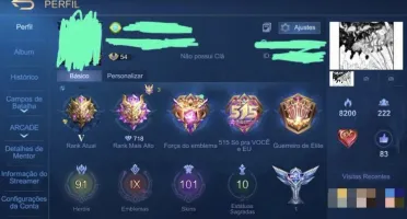 CONTA MOBILE LEGENDS LV.84 / 101 SKINS / 91 HERÓIS