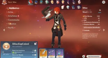 Conta Genshin Impact AR 7 com Diluc e Espinha Celestial