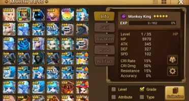 Reroll Summoners War lvl10 com Macaco Dark