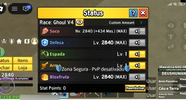 Conta Blox Fruits Lvl Max (2840) • Ghoul V4 • Godhuman.