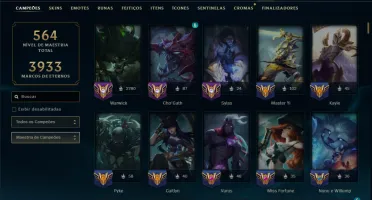 Bronze 1 com TODOS os Champs e 126 Skins ( ADC / JG / SUP )