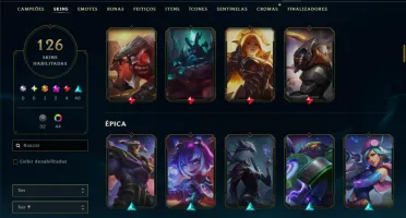 Bronze 1 com TODOS os Champs e 126 Skins ( ADC / JG / SUP )