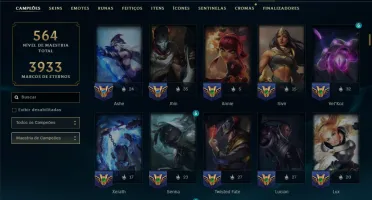 Bronze 1 com TODOS os Champs e 126 Skins ( ADC / JG / SUP )