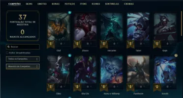 Platina 4 com 45 Champs e 5 Skins + 2 Fragmentos