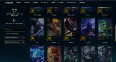 Platina 4 com 45 Champs e 5 Skins + 2 Fragmentos