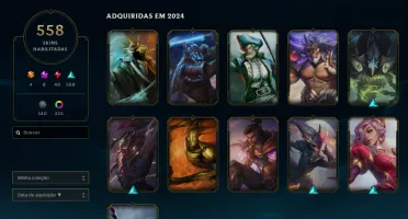 Conta lv 575, D4 2024, 558 skins, 322 cromas, all champs