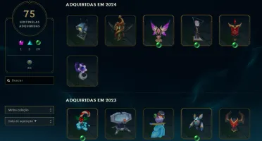 Conta lv 575, D4 2024, 558 skins, 322 cromas, all champs