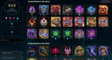 Conta lv 575, D4 2024, 558 skins, 322 cromas, all champs