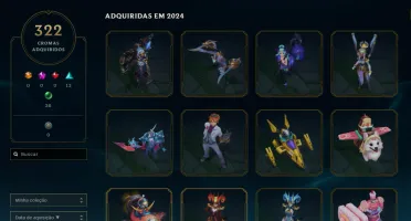 Conta lv 575, D4 2024, 558 skins, 322 cromas, all champs