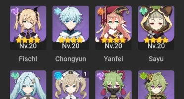 Ganyu + Hutao + Dehya + Jean + 4 armas 5 estrelas.