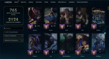 Bronze 1 com TODOS os Champs e 263 Skins ( TOP / MID / JG )