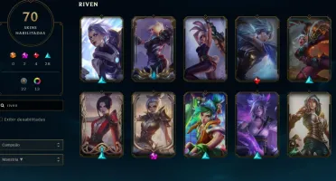 Conta main Riven Diamante season passada, c/ 70 skin