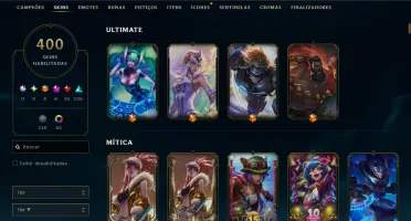 Conta League Of Legends - 400 Skins - Level 350+ - Platina