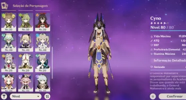 Ar48, Dehya c1 + assinatura, Cyno + bis, Baizu c1, tighnari,