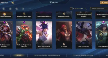 Conta Wild Rift Focada na Gwen e muitas skins