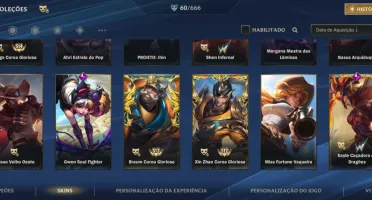 Conta Wild Rift Focada na Gwen e muitas skins
