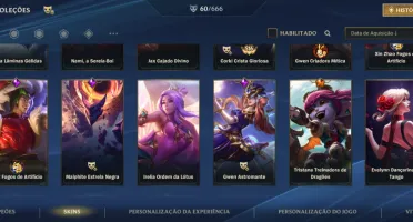 Conta Wild Rift Focada na Gwen e muitas skins