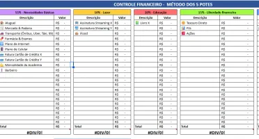 Planilha Financeira - Método dos Potes