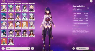 9 personagens 5 star, AR 55 (Baal, Xiao, Eula, Ganyu, Hutao)