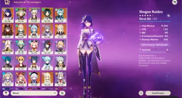 9 personagens 5 star, AR 55 (Baal, Xiao, Eula, Ganyu, Hutao)