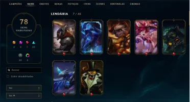 CONTA LOL PROMOÇÃO, 78 SKINS, PRATA, VÁRIOS ÍCONES