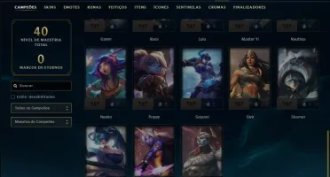 Mestre com 30 Champs e 6 Skins