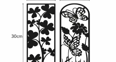 Kit 2 Quadros Florais com Borboletas em MDF Preto