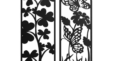 Kit 2 Quadros Florais com Borboletas em MDF Preto