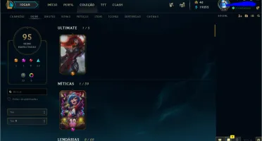 Conta de LOL com todos os campeões, com 95 skins.