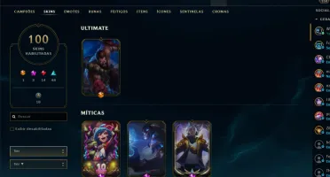 CONTA LEAGUE OF LEGENDS TOP 100 SKINS!