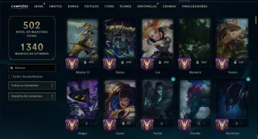 Bronze 1 com TODOS os Champs e 108 Skins ( JG / TOP / SUP )
