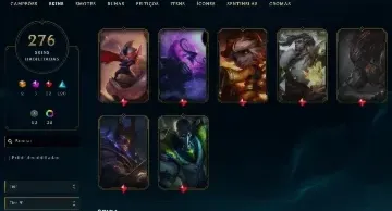 lol account 276 skins, emerald, all charecters 13 years