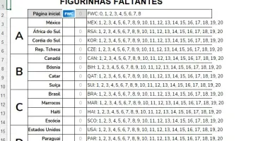 Planilha De Controle De Figurinhas Do Álbum Da Copa Do Mundo