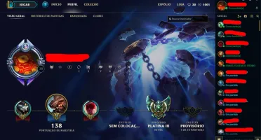 Conta no LoL Platina 3 Borda Diamante muitas skins