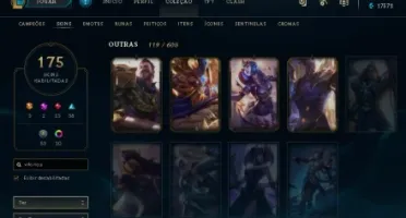 Conta lol Platina 4 todos os campõe + 175 skins.